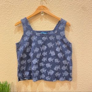 Fresh Produce cropped tank top fish blue made in the USA medium
